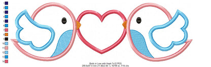 Birds in Love with Heart – Appliqué – Machine Embroidery Design