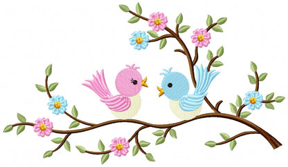 Birds on a Branch - Fill Stitch Embroidery