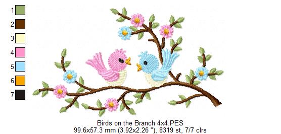 Birds on a Branch - Fill Stitch Embroidery