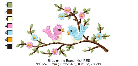 Birds on a Branch - Fill Stitch Embroidery