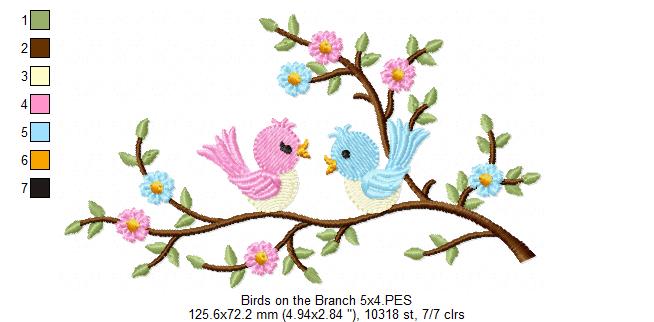 Birds on a Branch - Fill Stitch Embroidery