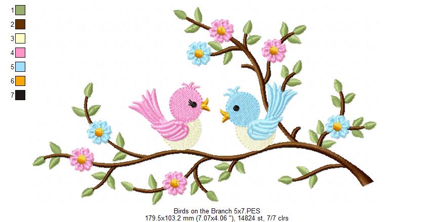 Birds on a Branch - Fill Stitch Embroidery