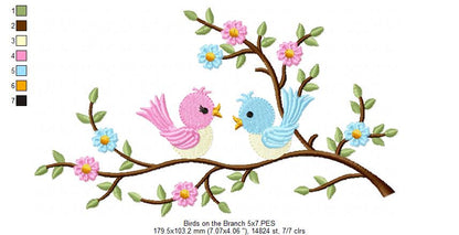 Birds on a Branch - Fill Stitch Embroidery
