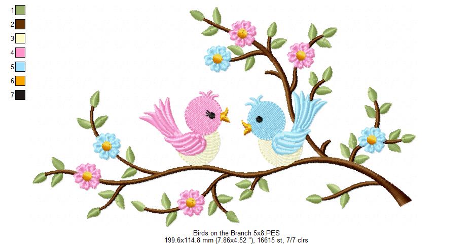 Birds on a Branch - Fill Stitch Embroidery