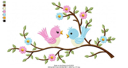 Birds on a Branch - Fill Stitch Embroidery