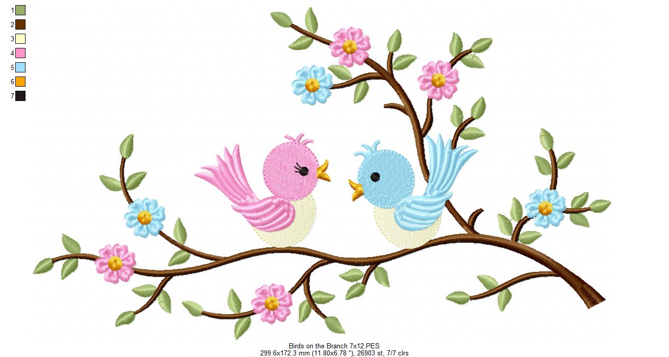 Birds on a Branch - Fill Stitch Embroidery