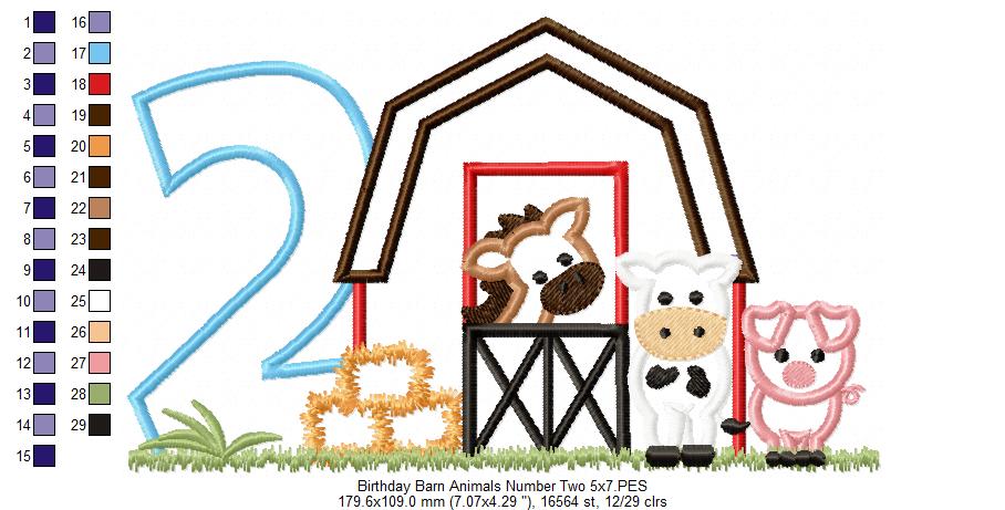 Barn 2nd Birthday Farm Animals Number 2 Two  - Applique