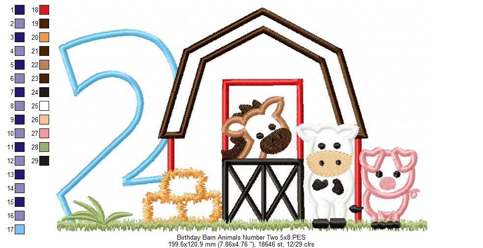 Barn 2nd Birthday Farm Animals Number 2 Two  - Applique