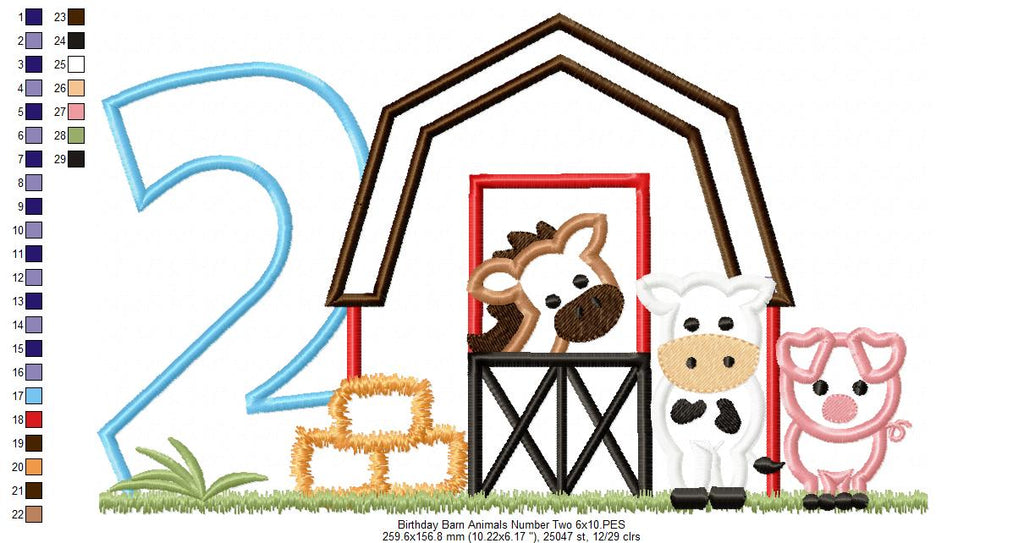 Barn 2nd Birthday Farm Animals Number 2 Two  - Applique