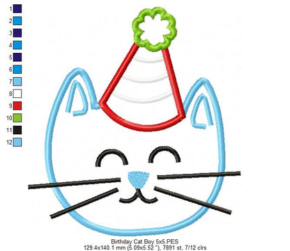 Birthday Kitty Cat Boy - Appliqué – Machine Embroidery Design