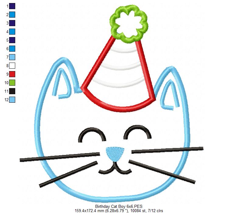 Birthday Kitty Cat Boy - Appliqué – Machine Embroidery Design