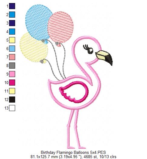 Flamingo and Balloons - Applique