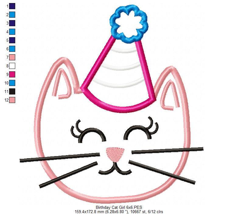 Birthday Cat Girl - Applique