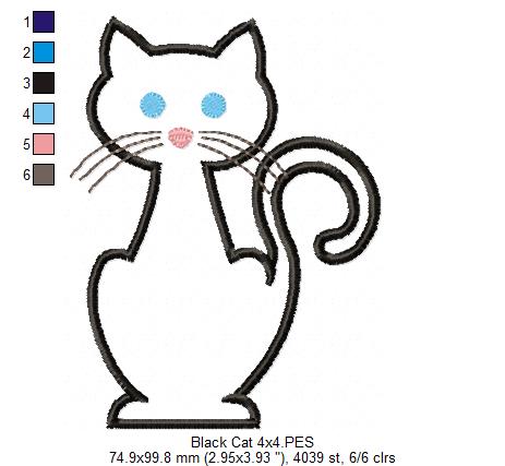Black Cat - Applique - Machine Embroidery Design