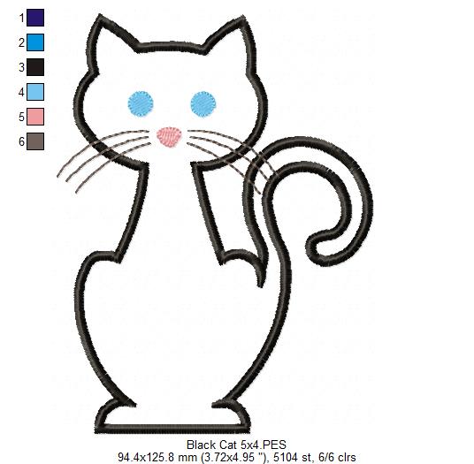 Black Cat - Applique - Machine Embroidery Design