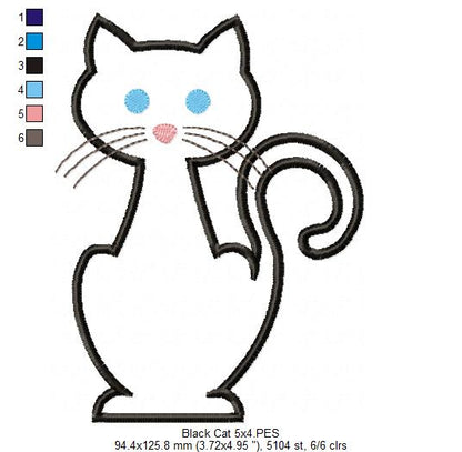 Black Cat - Applique - Machine Embroidery Design