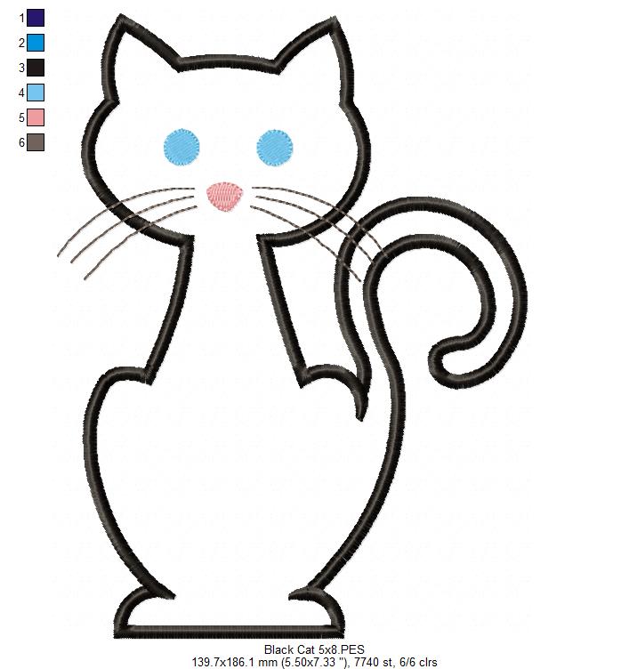 Black Cat - Applique - Machine Embroidery Design