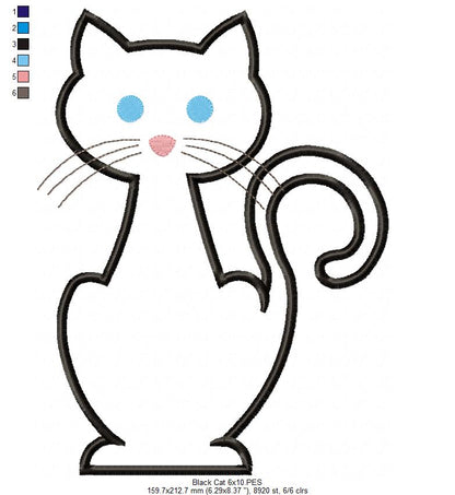 Black Cat - Applique - Machine Embroidery Design