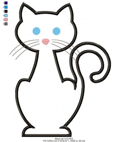 Black Cat - Applique - Machine Embroidery Design