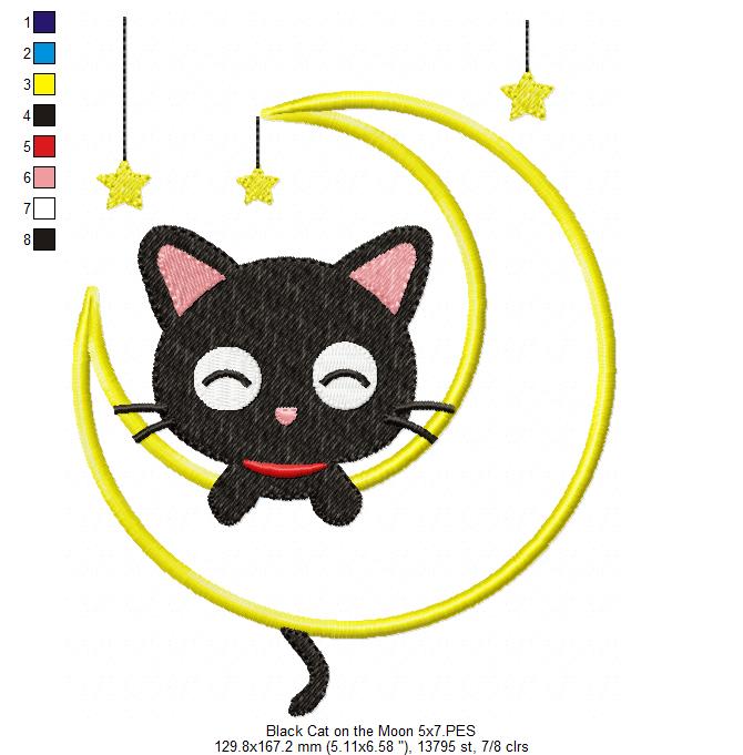 Black Cat on the Moon - Applique Embroidery