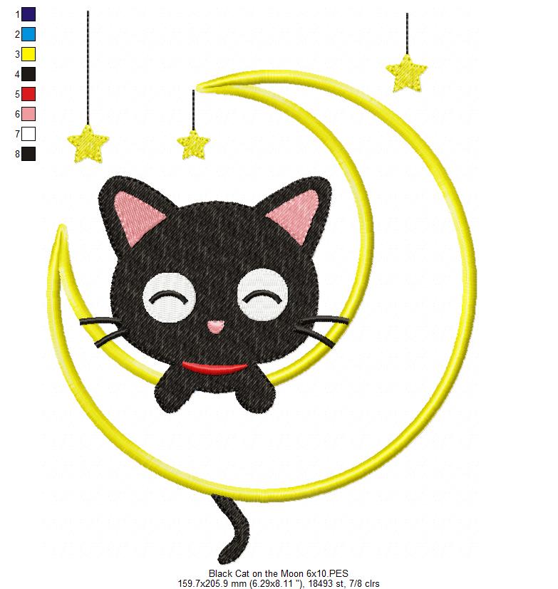 Black Cat on the Moon - Applique Embroidery