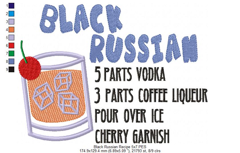 Black Russian Recipe - Applique - Machine Embroidery Design