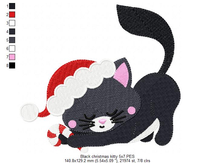 Black Christmas Kitty - Fill Stitch