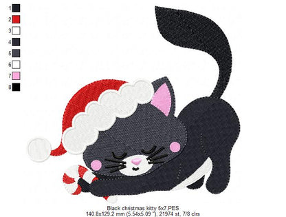 Black Christmas Kitty - Fill Stitch