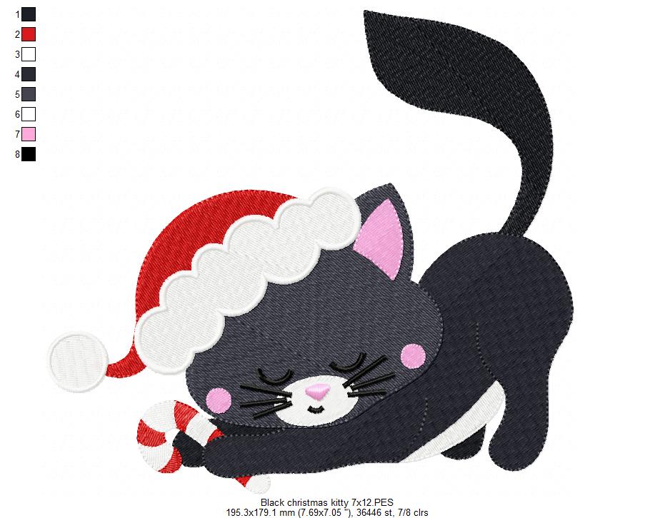Black Christmas Kitty - Fill Stitch