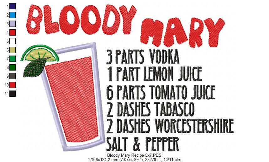 Bloody Mary Recipe - Applique Embroidery