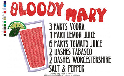Bloody Mary Recipe - Applique Embroidery