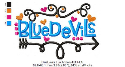 Blue Devils Fun Arrows - Satin Stitch - Machine Embroidery Design
