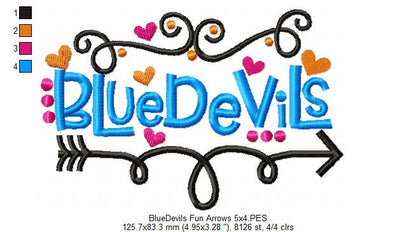Blue Devils Fun Arrows - Satin Stitch - Machine Embroidery Design