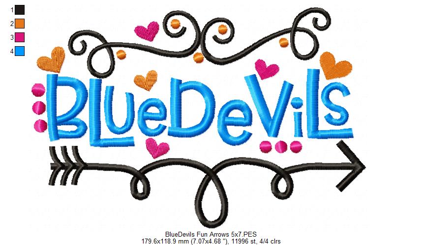 Blue Devils Fun Arrows and Hearts - Fill Stitch