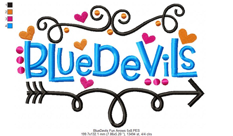 Blue Devils Fun Arrows - Satin Stitch - Machine Embroidery Design