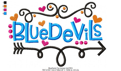 Blue Devils Fun Arrows - Satin Stitch - Machine Embroidery Design