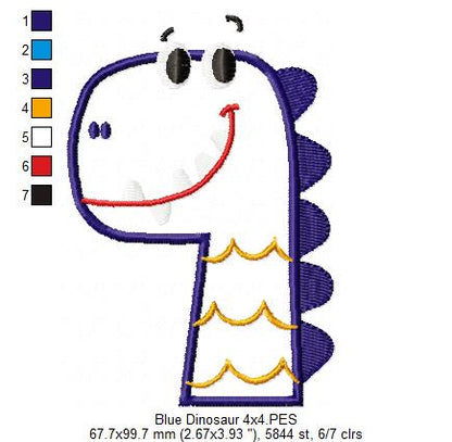 Blue Dinosaur - Applique Embroidery
