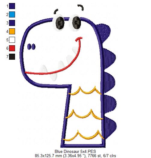 Blue Dinosaur - Applique Embroidery