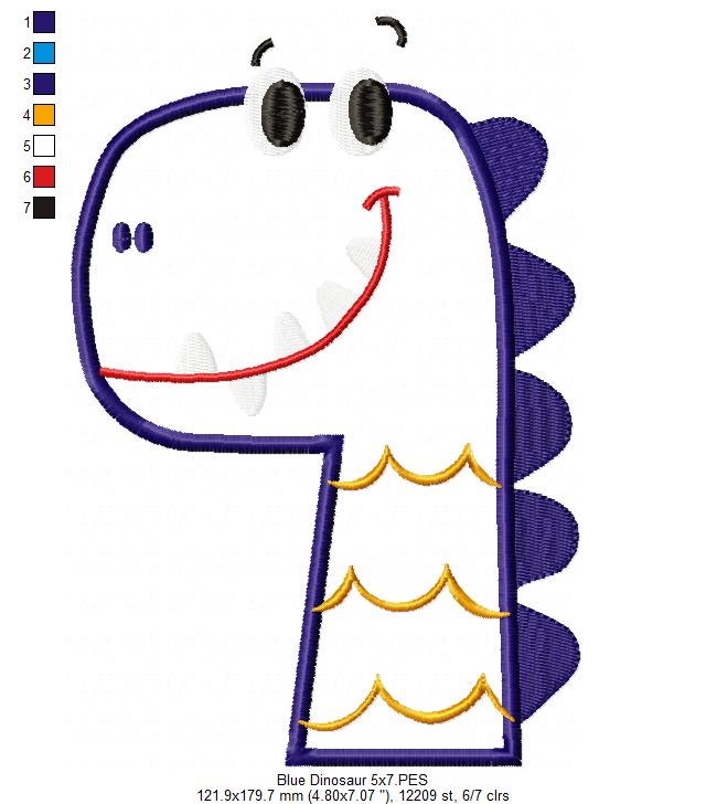 Blue Dinosaur - Applique Embroidery