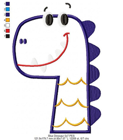 Blue Dinosaur - Applique Embroidery