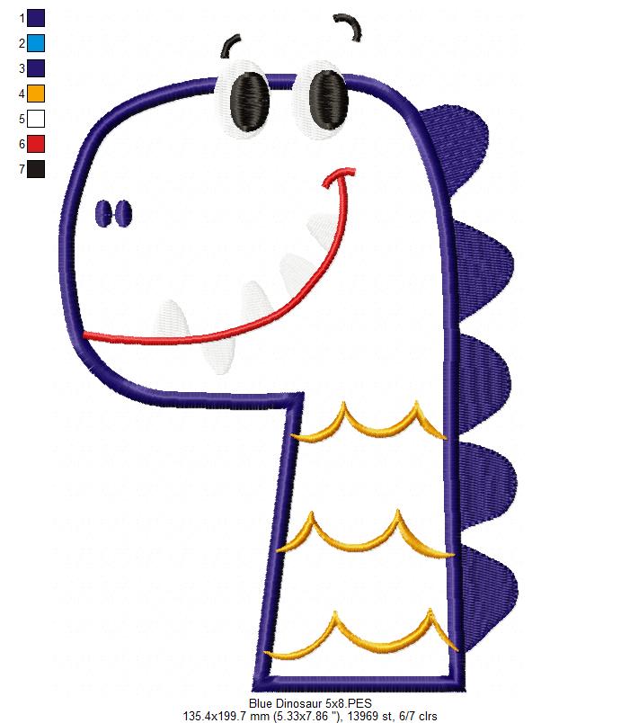 Blue Dinosaur - Applique Embroidery