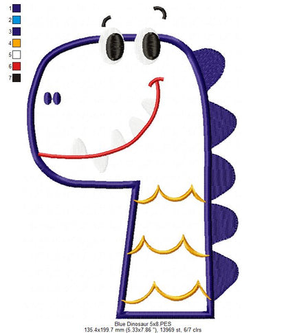 Blue Dinosaur - Applique Embroidery
