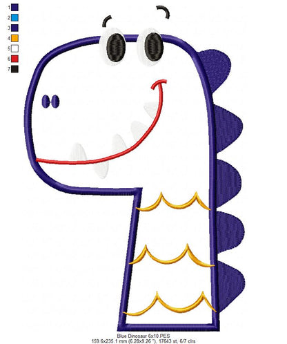 Blue Dinosaur - Applique Embroidery