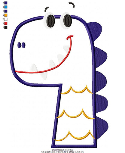 Blue Dinosaur - Applique Embroidery