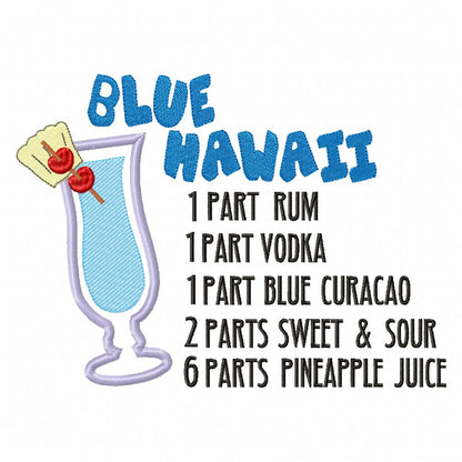 Blue Hawaii Recipe - Applique - Machine Embroidery Design