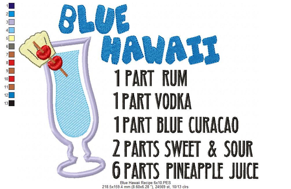 Blue Hawaii Recipe - Applique - Machine Embroidery Design