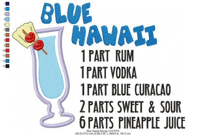 Blue Hawaii Recipe - Applique - Machine Embroidery Design