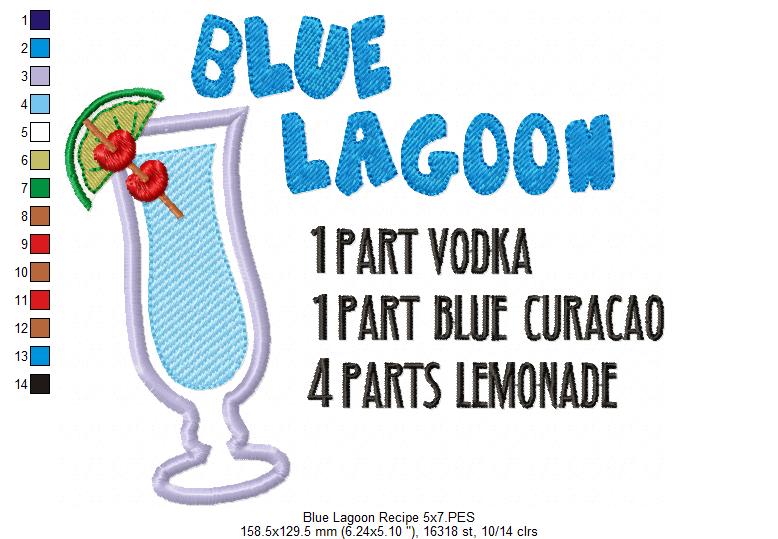 Blue Lagoon Recipe - Applique - Machine Embroidery Design