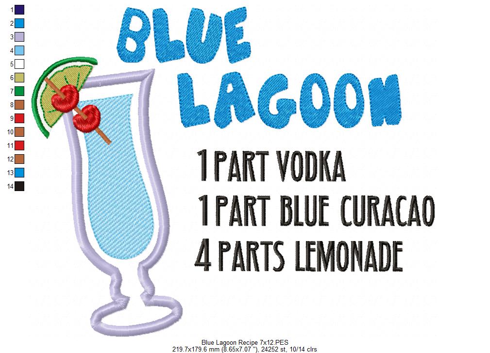 Blue Lagoon Recipe - Applique - Machine Embroidery Design