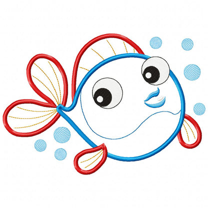 Cute Blue & Red Fish - Applique - Machine Embroidery Design